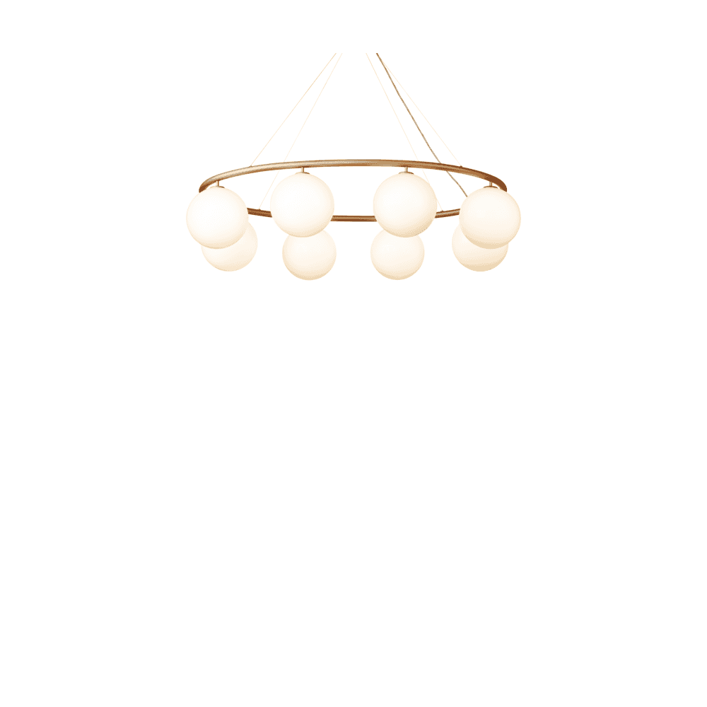 Nuura Miira 8 Light Oval Chandelier - Brass & Opal Glass