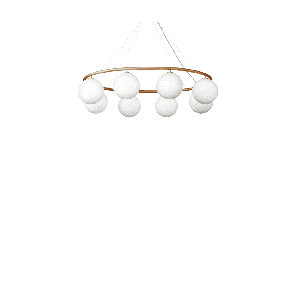Nuura Miira 8 Light Oval Chandelier - Brass & Opal Glass