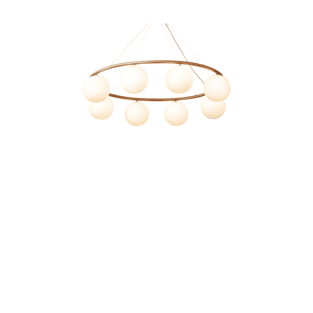 Nuura Miira 8 Light Oval Chandelier - Brass & Opal Glass