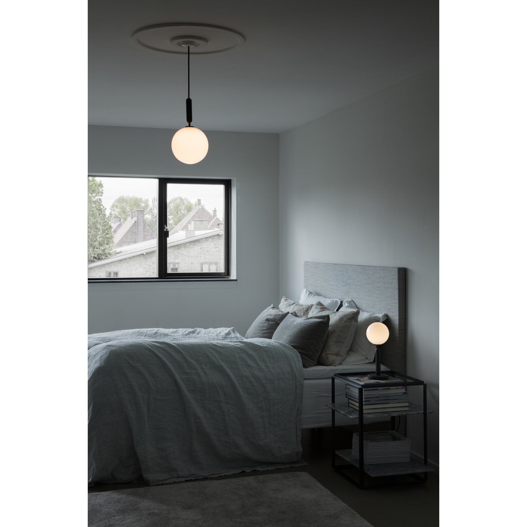 Nuura Miira Large 1 Light Pendant - Rock Grey & Opal Glass