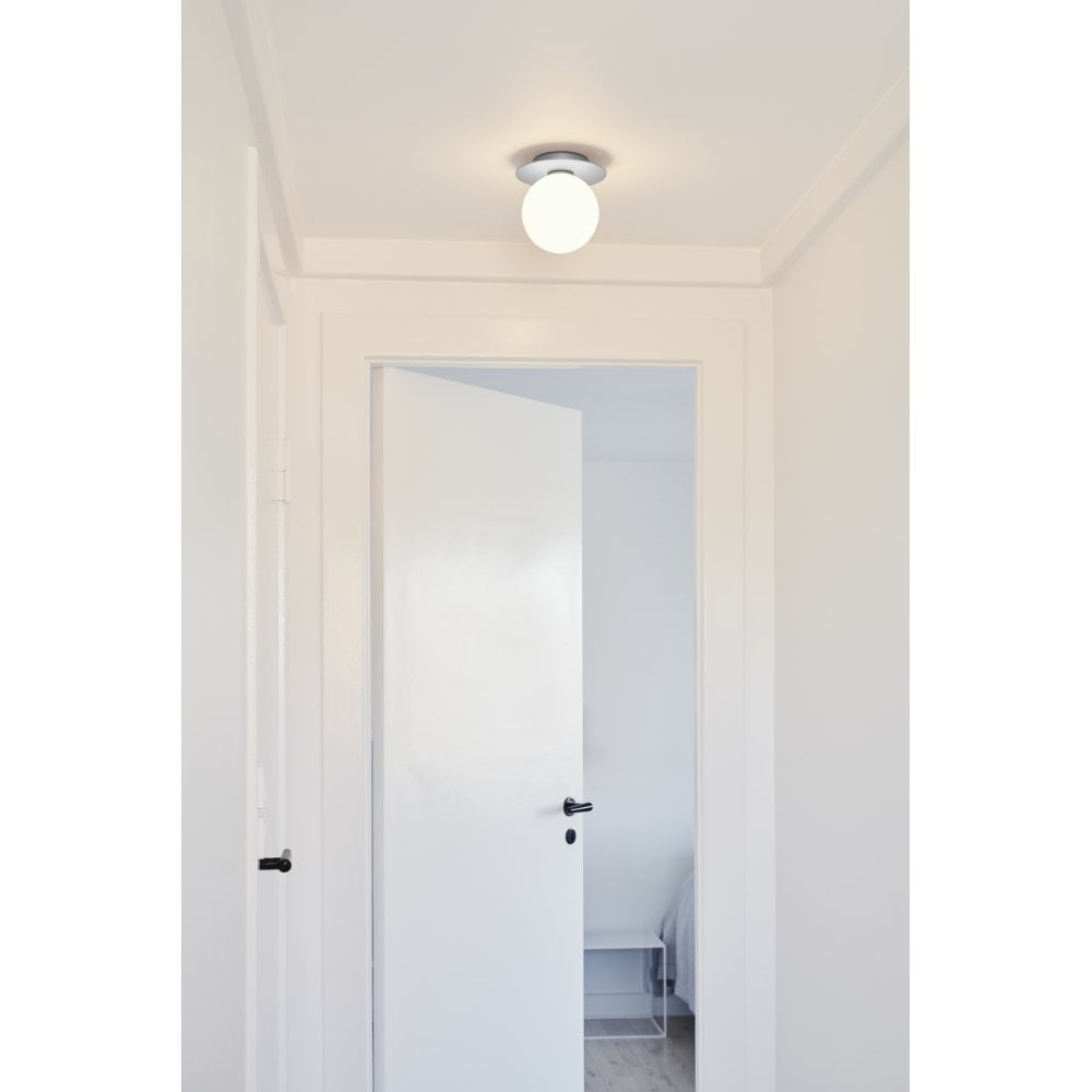 Nuura Liila 1 Light Medium IP44 Wall/Flush Light - Light Silver & Opal Glass