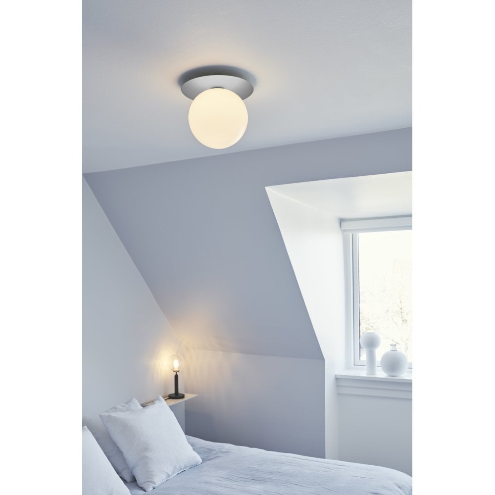 Nuura Liila 1 Light Large IP44 Wall/Flush Light - Light Silver & Opal Glass