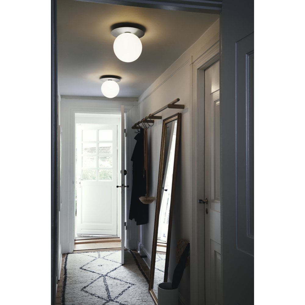 Nuura Liila 1 Light Large IP44 Wall/Flush Light - Light Silver & Opal Glass