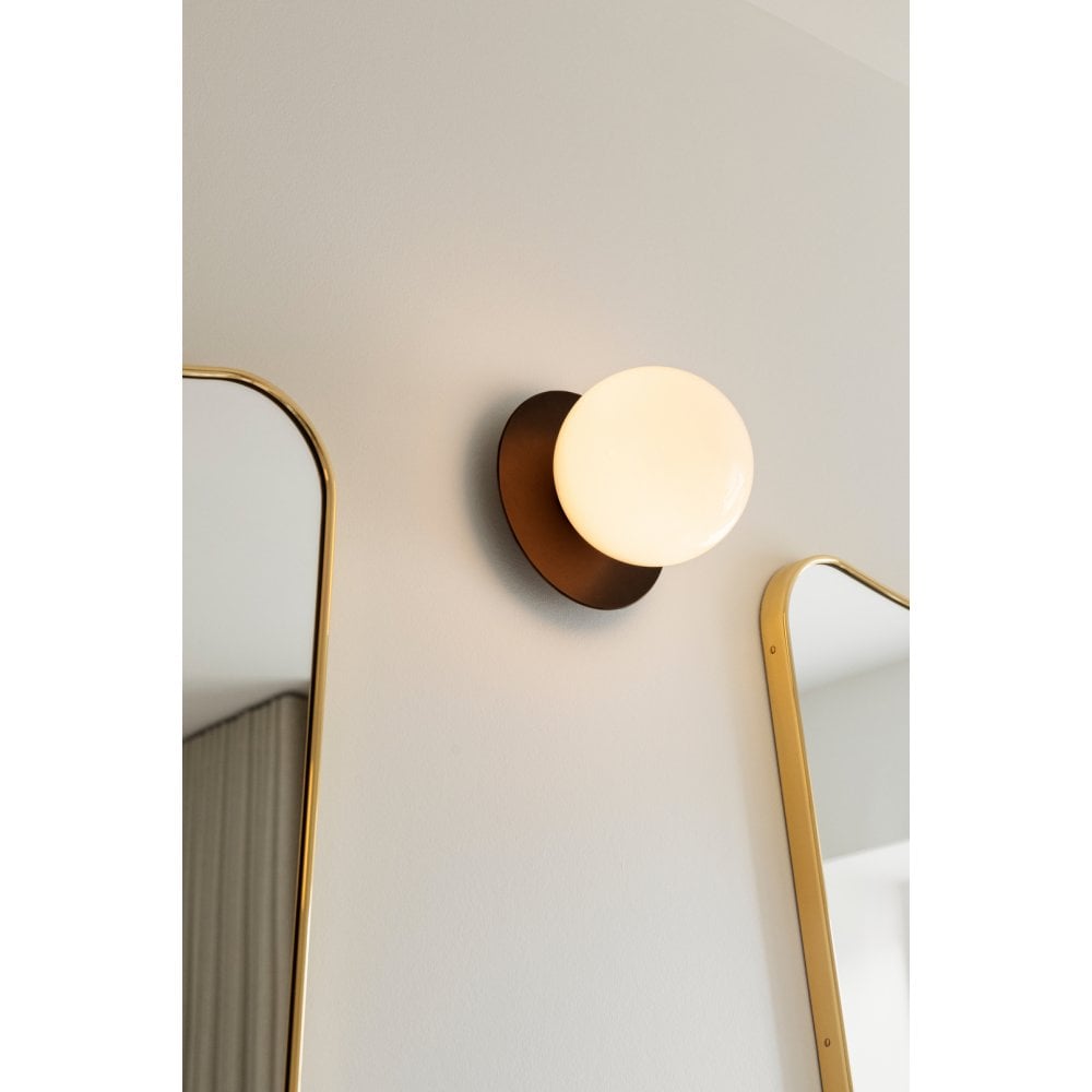 Nuura Liila 1 Light Medium IP44 Wall/Flush Light - Dark Bronze & Opal Glass