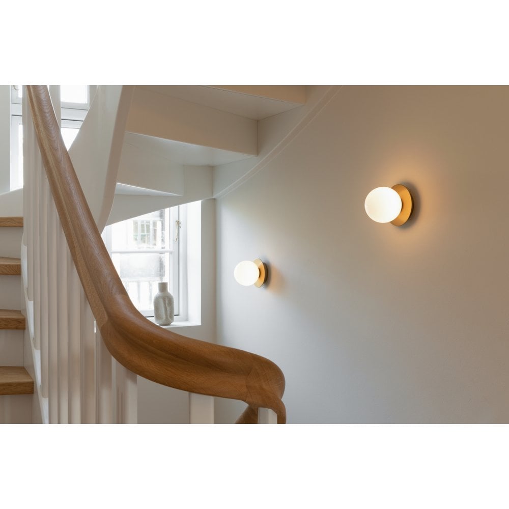 Nuura Liila 1 Light Small IP44 Wall/Flush Light - Nordic Gold & Opal Glass