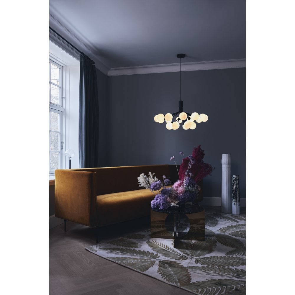 Nuura Apiales 18 Light Chandelier - Satin Black & Opal Glass