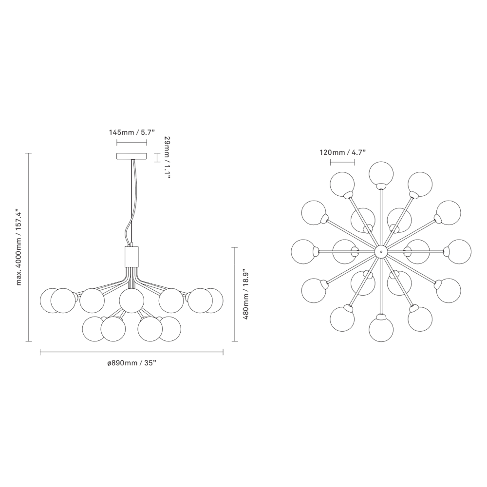 Nuura Apiales 18 Light Chandelier - Satin Black & Opal Glass