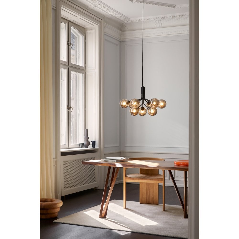 Nuura Apiales 9 Light Chandelier - Satin Black & Optic Smoked Glass