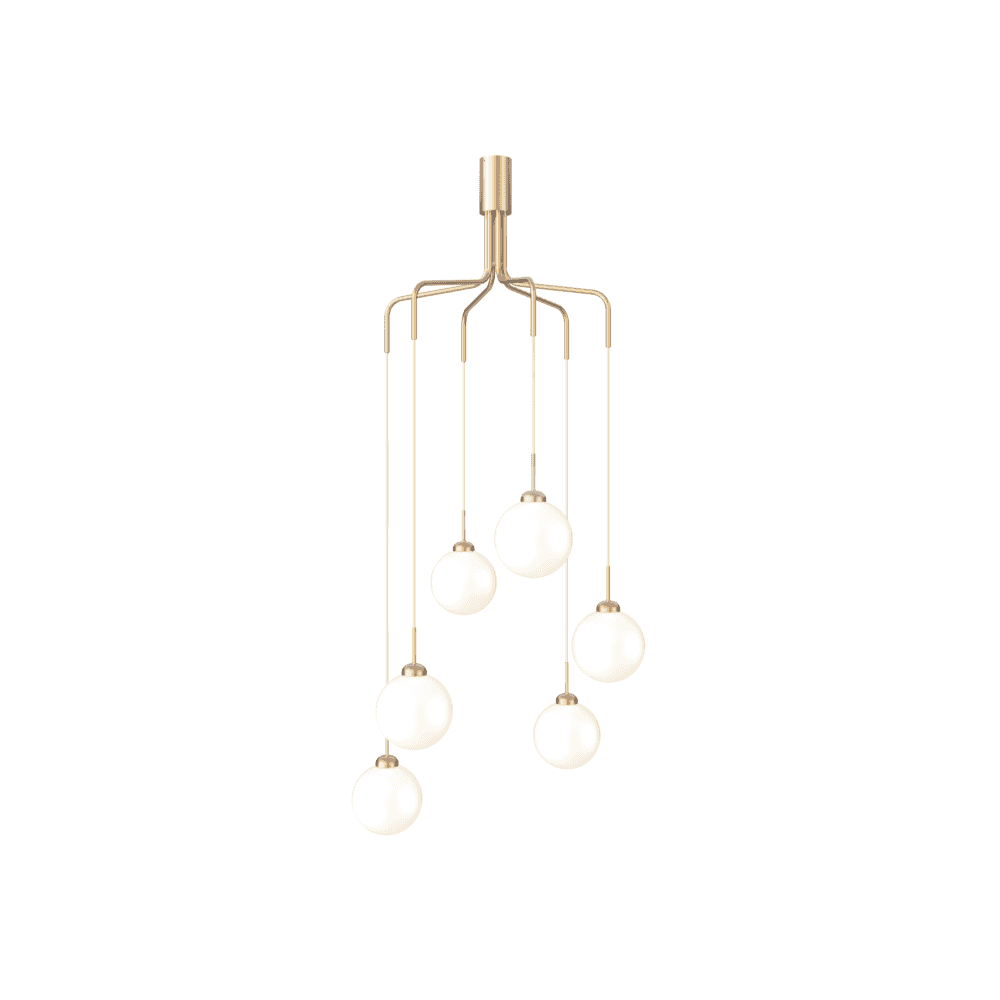 Nuura Apiales Cluster 6 Light Chandelier - Brushed Brass & Opal Glass