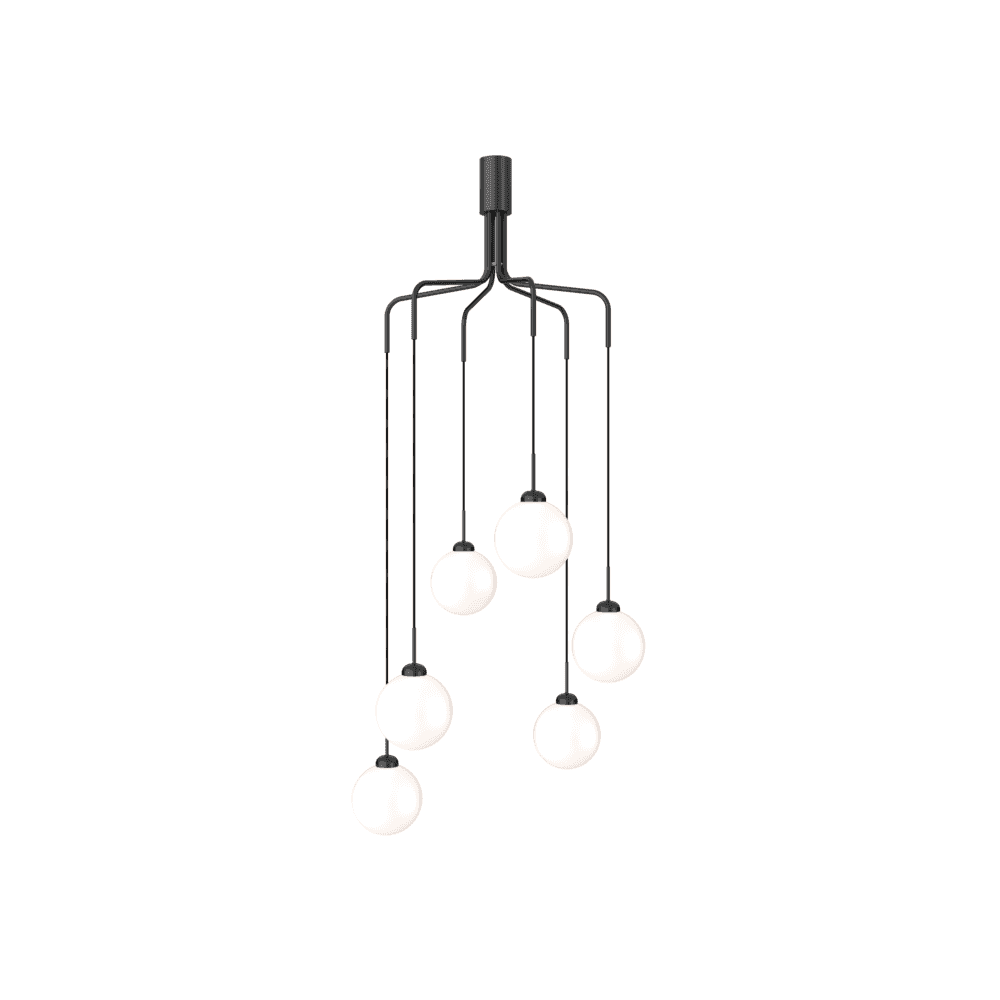 Nuura Apiales Cluster 6 Light Chandelier - Satin Black & Opal Glass