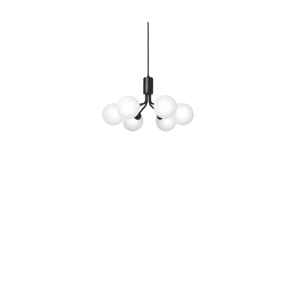 Nuura Apiales 6 Light Chandelier - Satin Black & Opal Glass