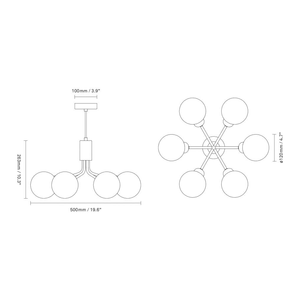 Nuura Apiales 6 Light Chandelier - Brushed Brass & Optic Gold Glass