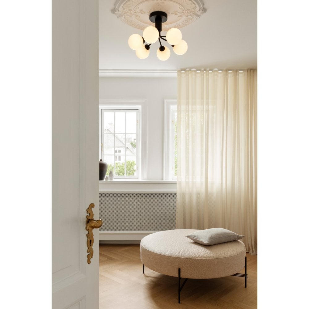 Nuura Apiales 6 Light Ceiling Light - Satin Black & Opal Glass