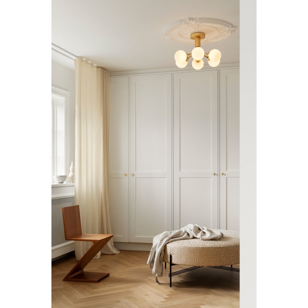 Nuura Apiales 6 Light Ceiling Light - Brushed Brass & Opal Glass