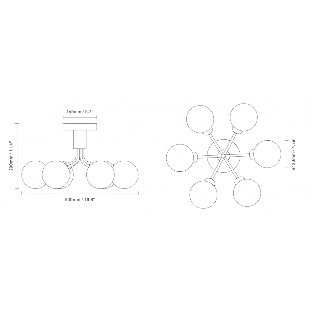 Nuura Apiales 6 Light Ceiling Light - Brushed Brass & Opal Glass