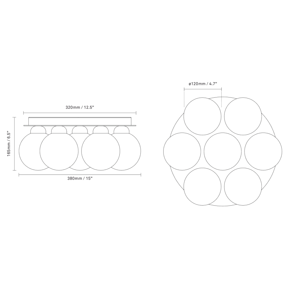 Nuura Apiales 7 Light Plafond Flush Light - Brushed Brass & Optic Gold Glass