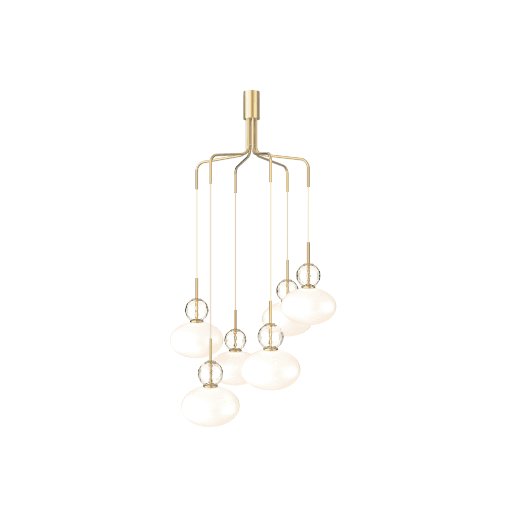 Nuura Rizzatto Cluster 6 Light Chandelier - Satin Brass & Opal Glass