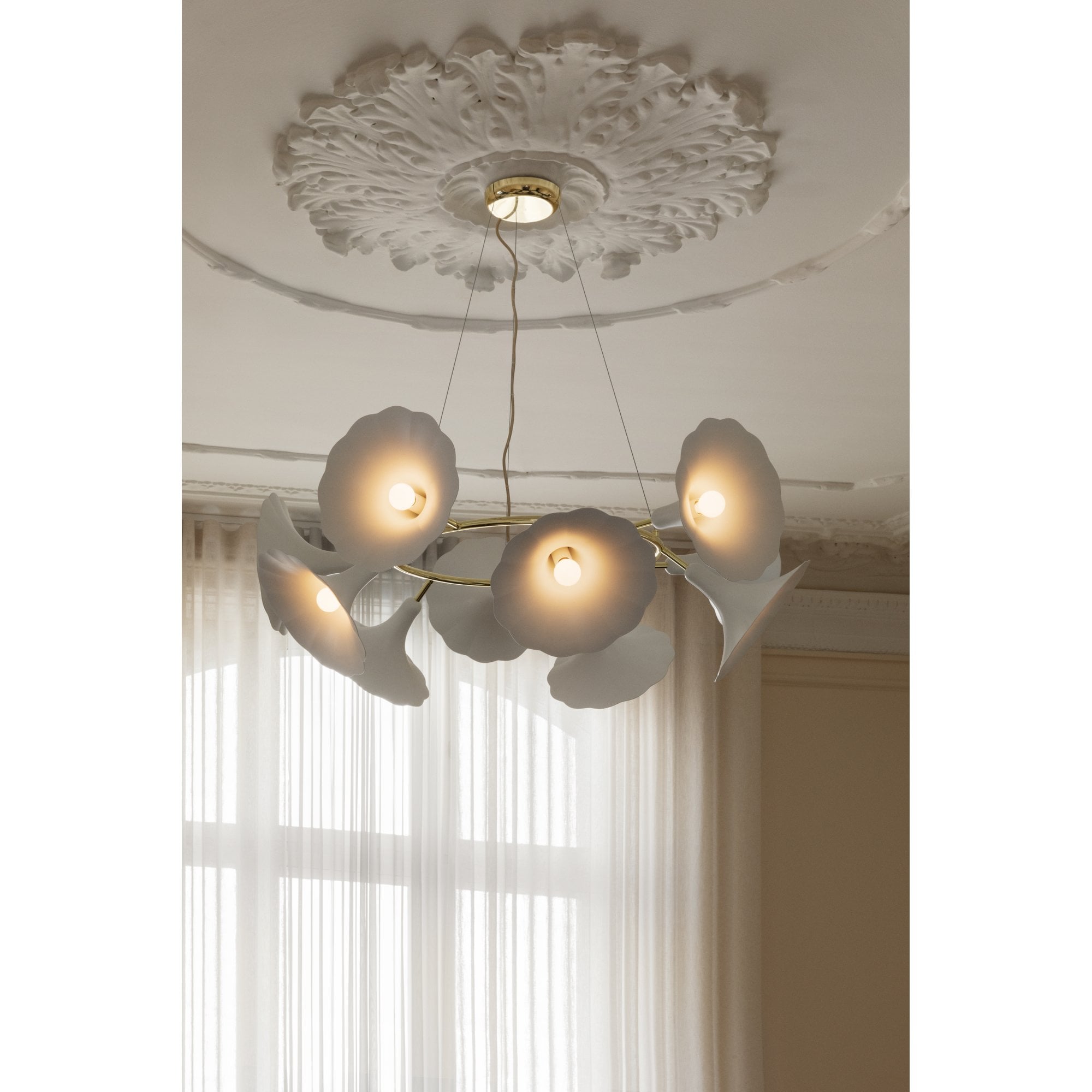 Nuura Petalii 10 Light Chandelier - White & Polished Brass