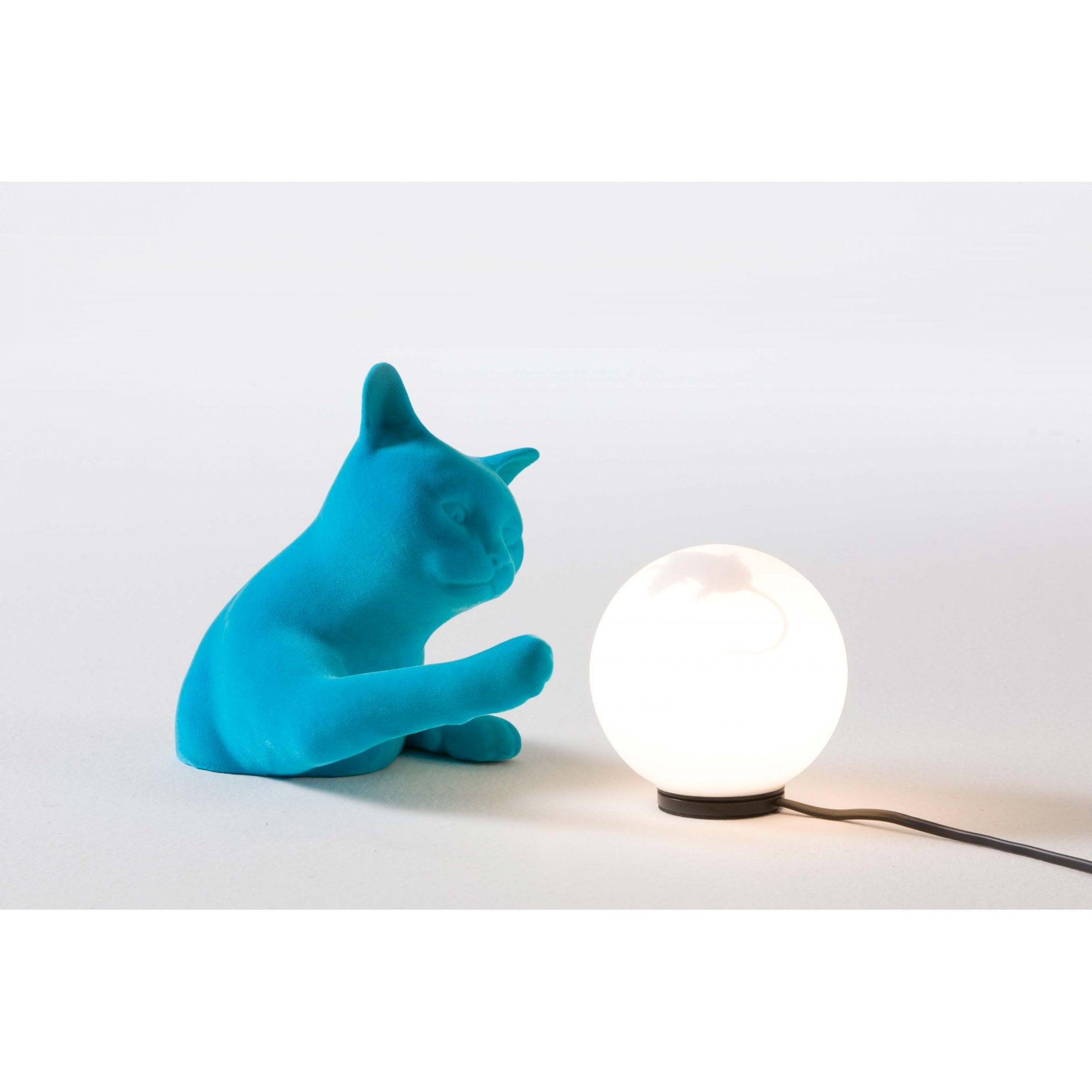 Karman Maoo Cat Table Lamp - Light Blue Velvet