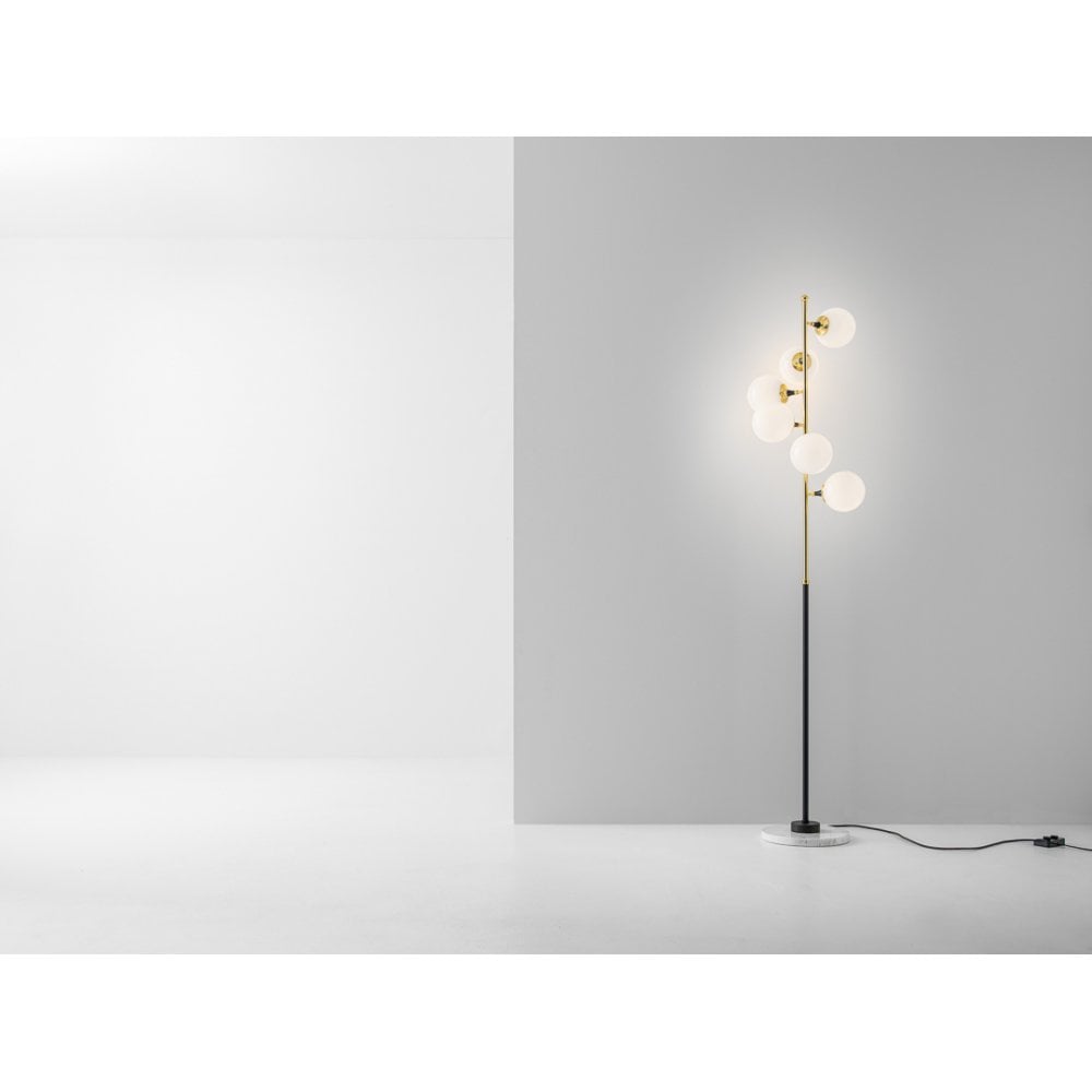 Stilnovo Galassia 6 Light Floor Lamp - Gold, White Glass & Marble Base