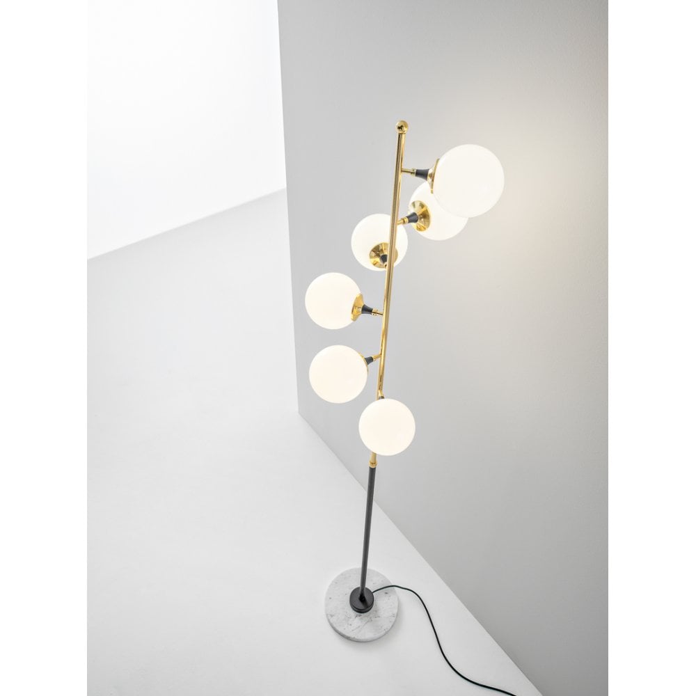 Stilnovo Galassia 6 Light Floor Lamp - Gold, White Glass & Marble Base