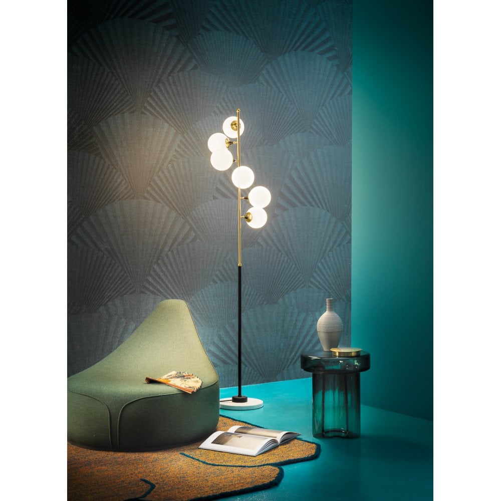 Stilnovo Galassia 6 Light Floor Lamp - Gold, White Glass & Marble Base