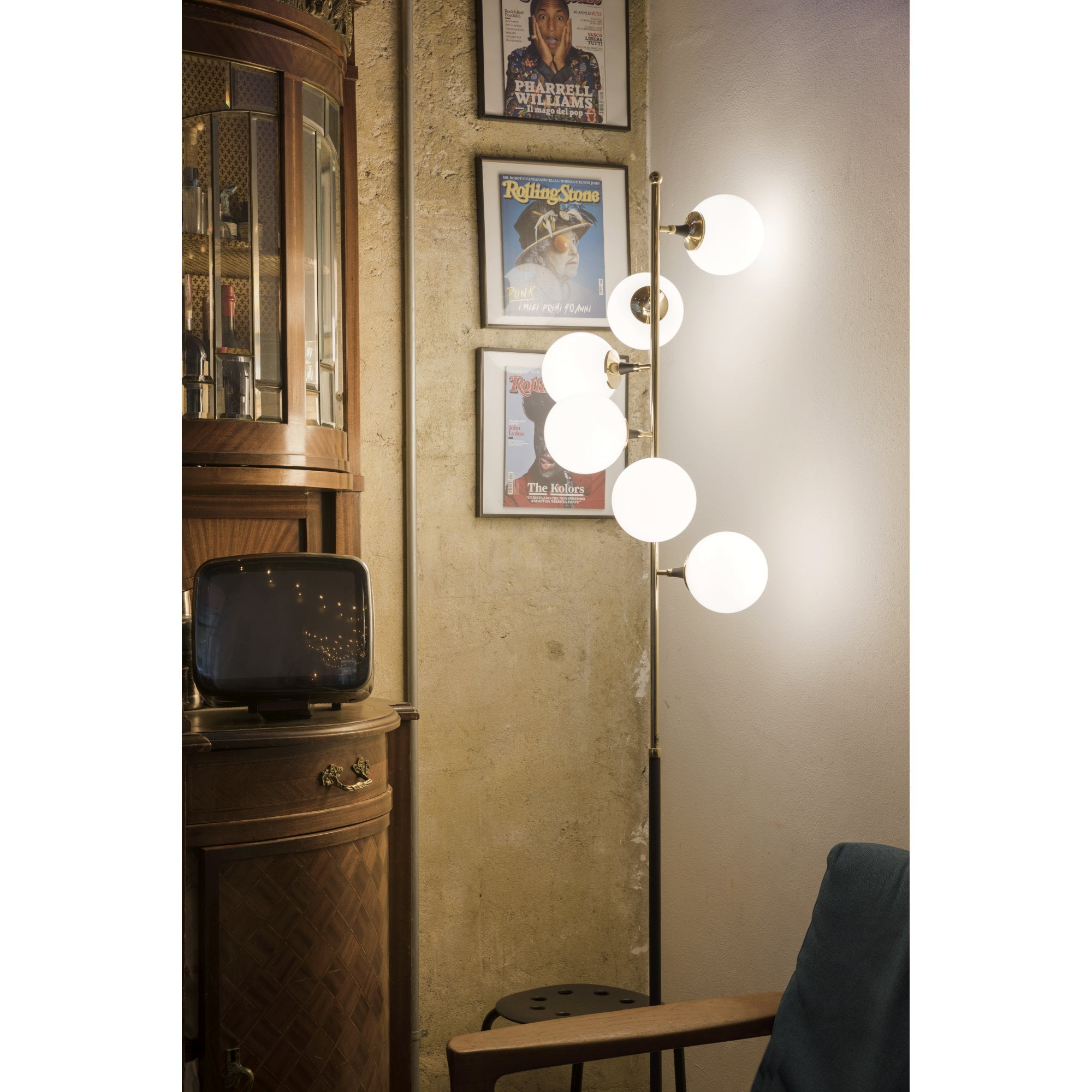 Stilnovo Galassia 6 Light Floor Lamp - Gold, White Glass & Marble Base