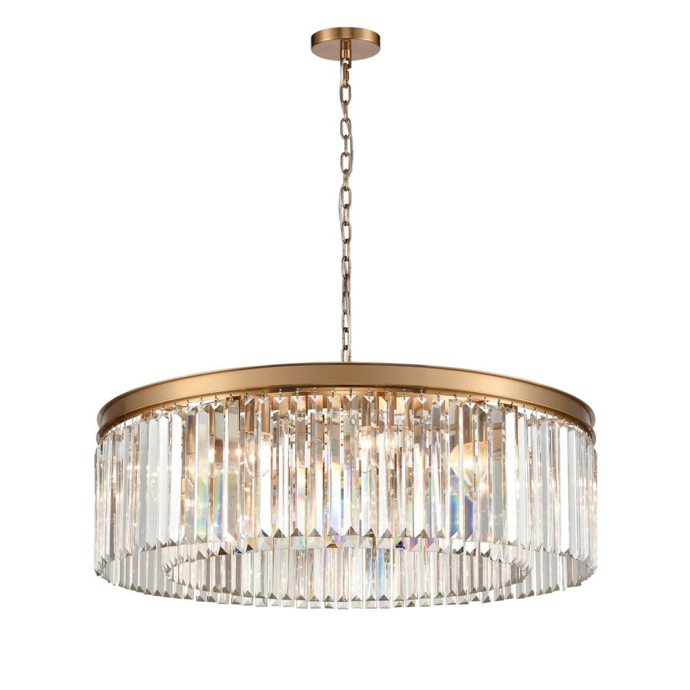 Franklite Perdita 10 Light Pendant - Brushed Brass & Crystal Glass