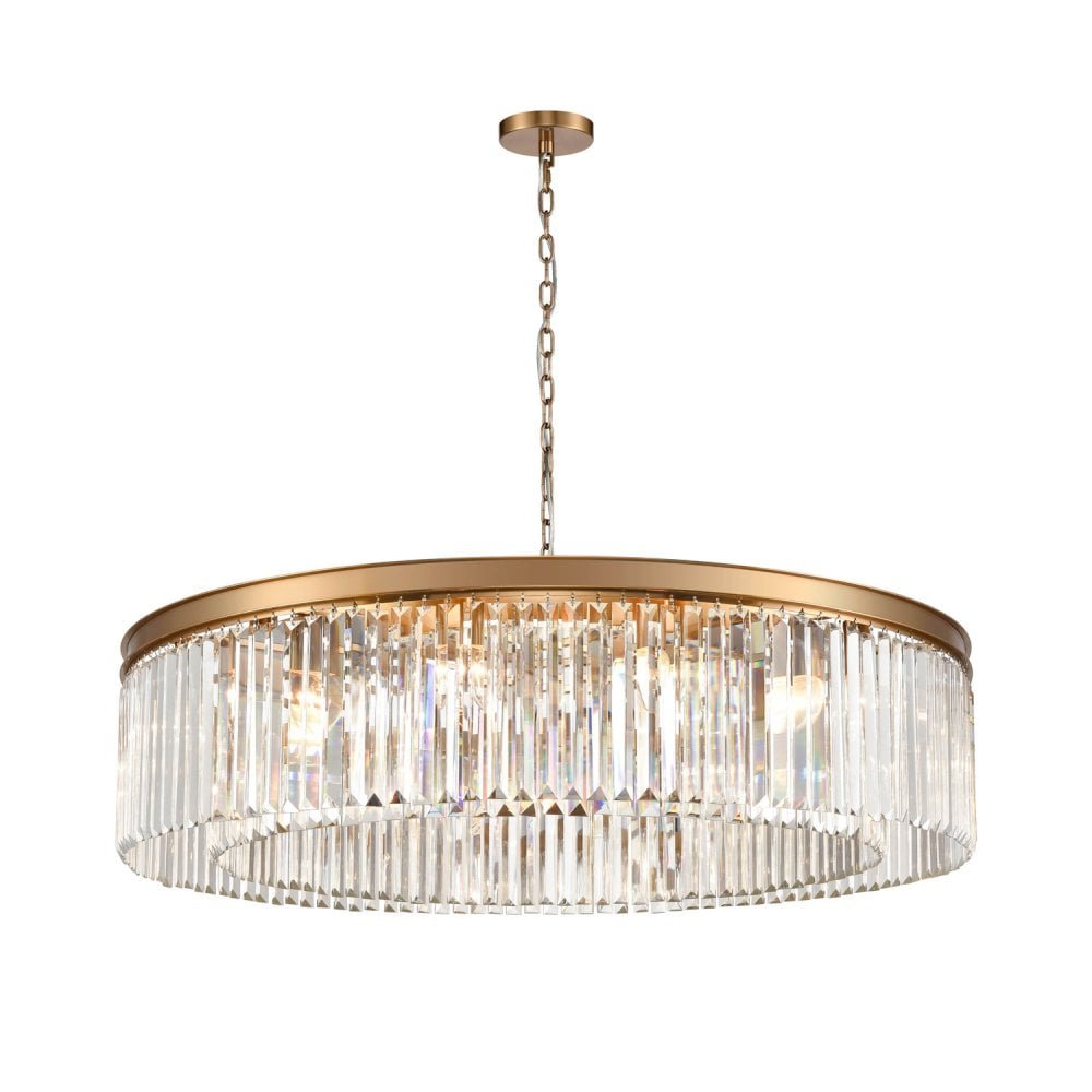 Franklite Perdita 12 Light Pendant - Brushed Brass & Crystal Glass