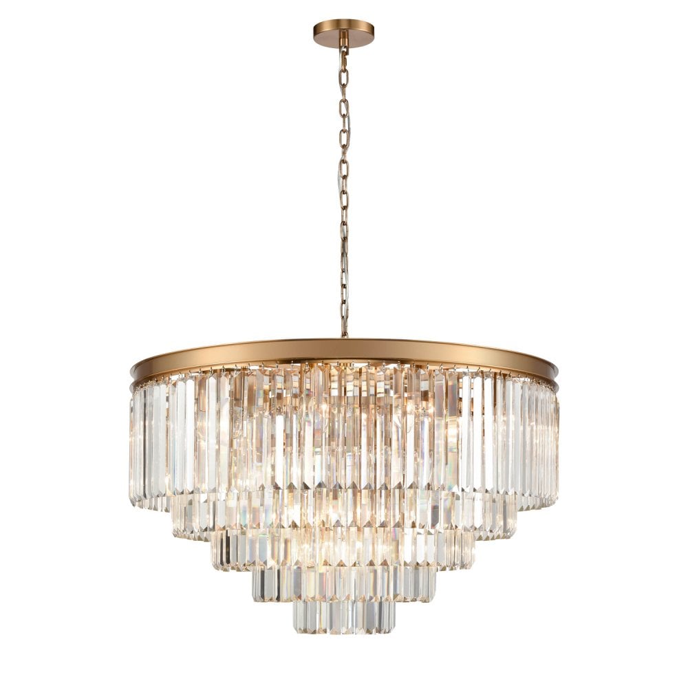 Franklite Perdita 27 Light Pendant - Brushed Brass & Crystal Glass