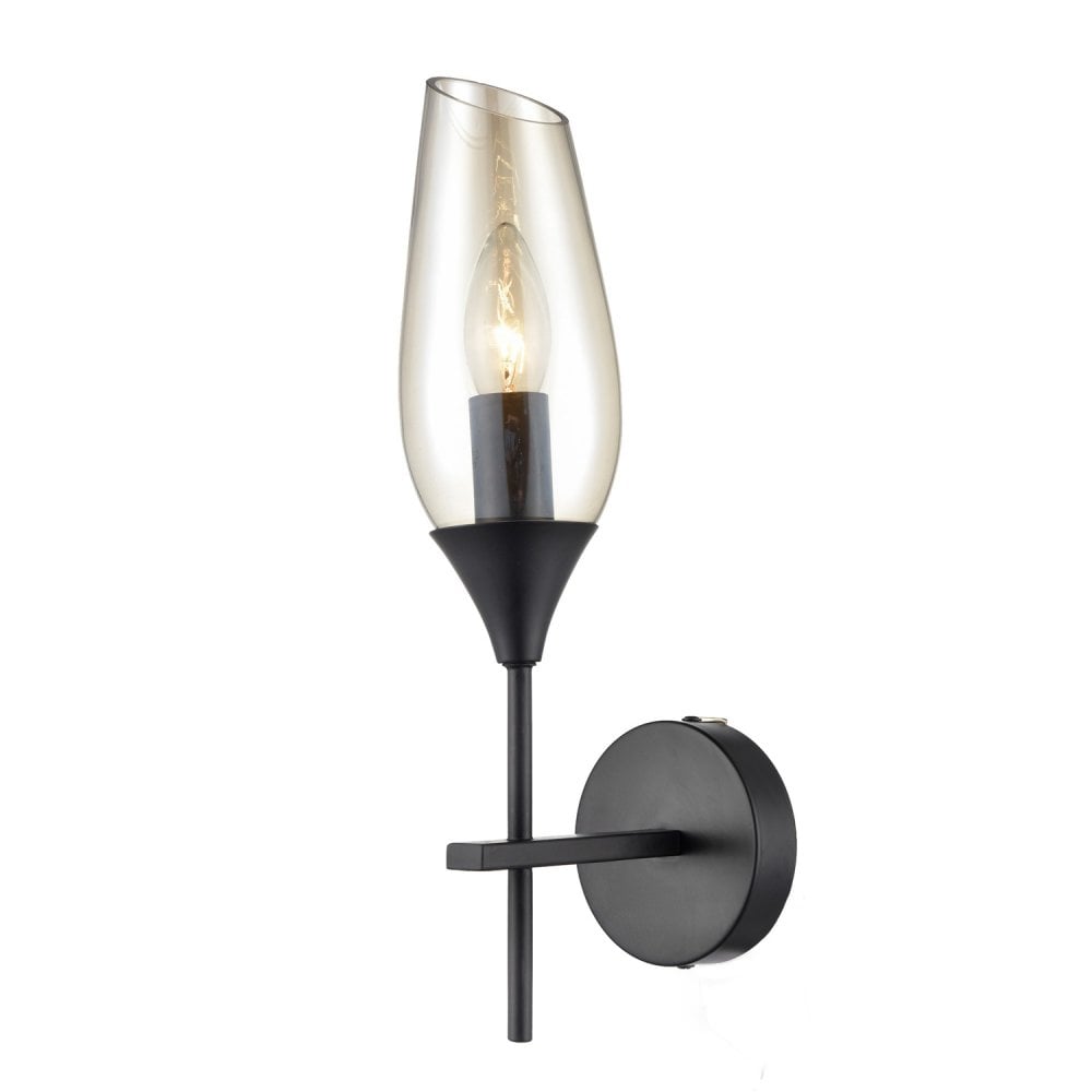 Franklite Taper 1 Light Wall Bracket Light - Amber Glass