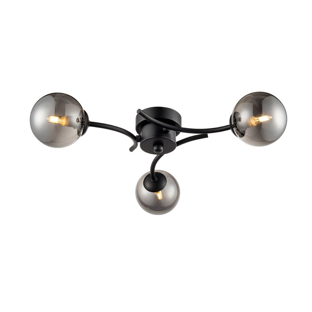 Franklite Prophecy 3 Light Flush Fitting - Black & Smoked Glass