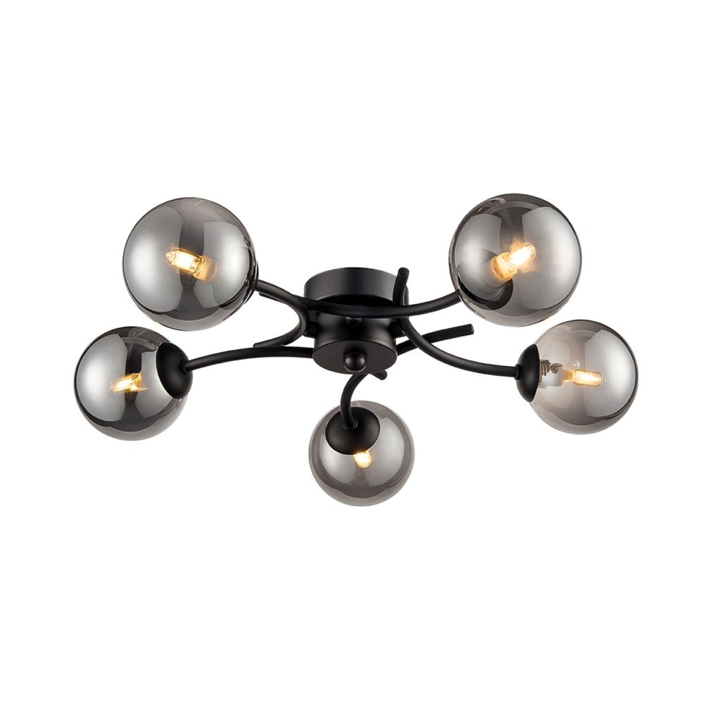 Franklite Prophecy 5 Light Flush Fitting - Black & Smoked Glass