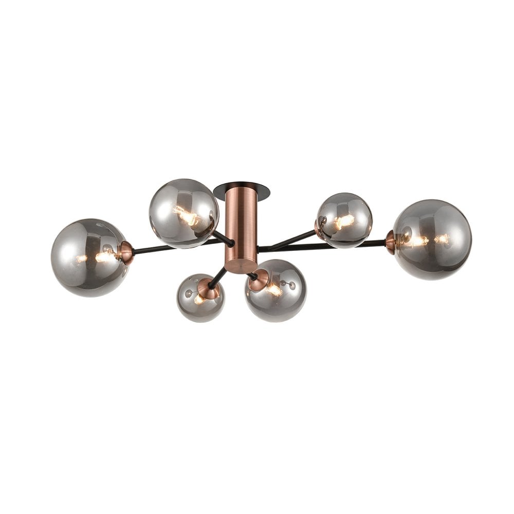 Franklite Solstice 6 Light Flush Fitting - Copper & Smoked Glass