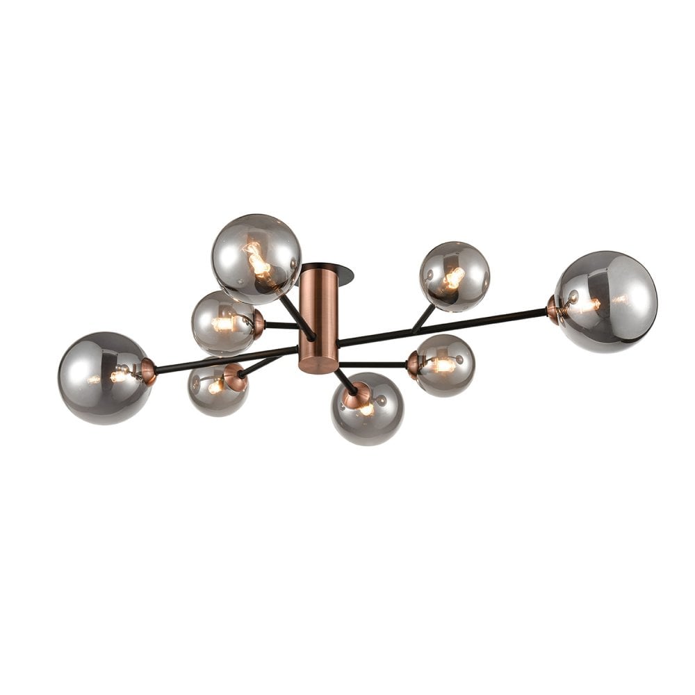 Franklite Solstice 8 Light Flush Fitting - Copper & Smoked Glass