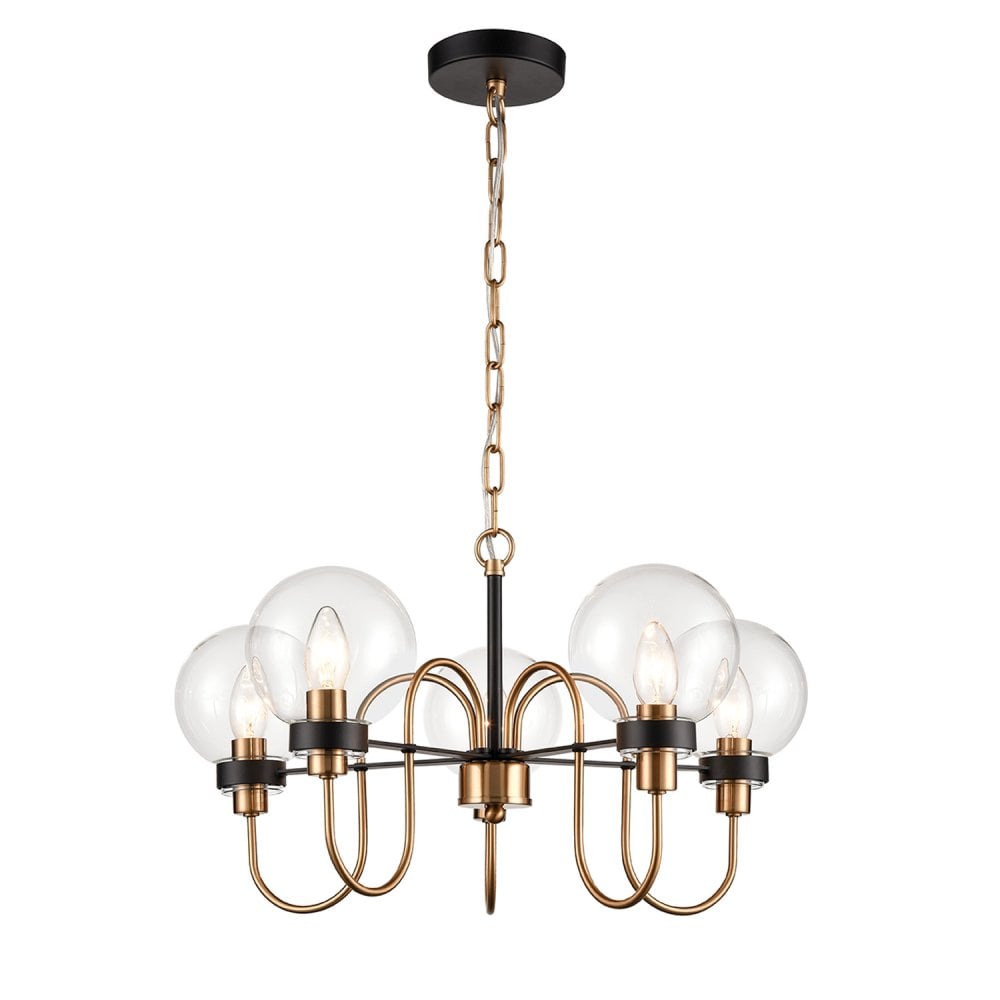 Franklite Equinox 5 Light Upward Pendant - Matt Black & Antique Gold