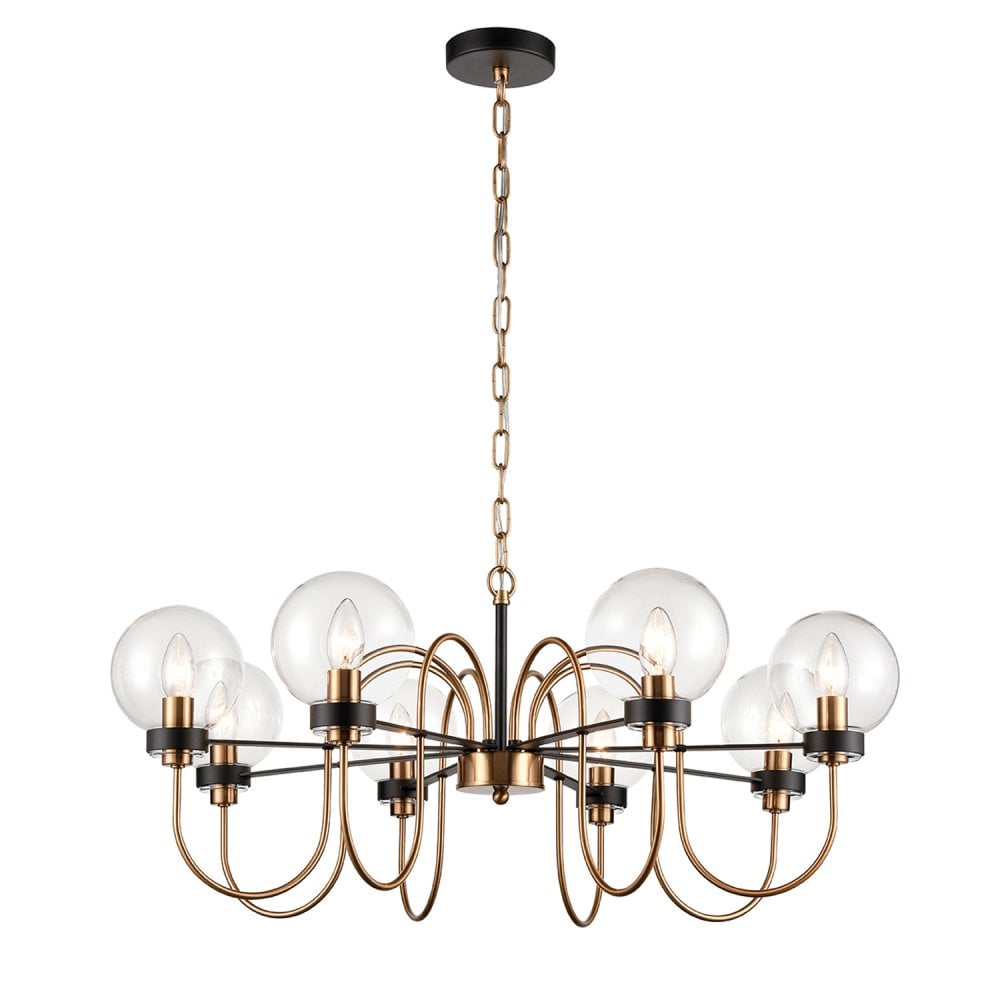 Franklite Equinox 8 Light Upward Pendant - Matt Black & Antique Gold