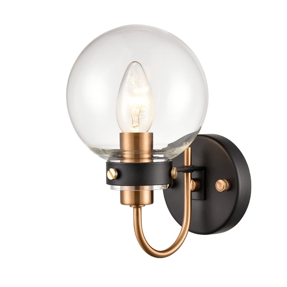 Franklite Equinox 1 Light Wall Bracket Light - Matt Black & Antique Gold