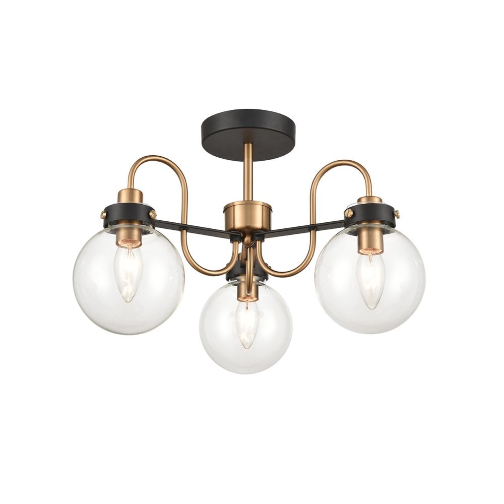 Franklite Equinox 3 Light Downward Flush Fitting - Matt Black & Antique Gold