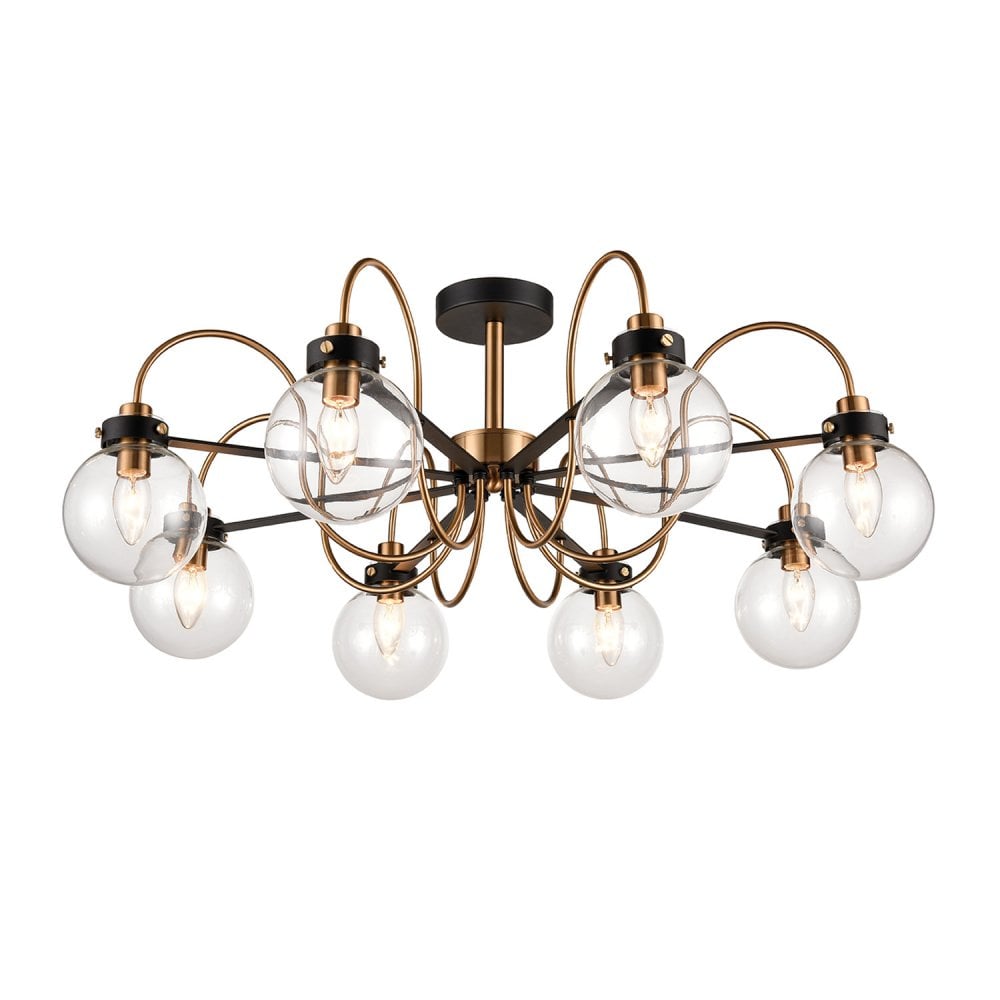 Franklite Equinox 8 Light Downward Flush Fitting - Matt Black & Antique Gold