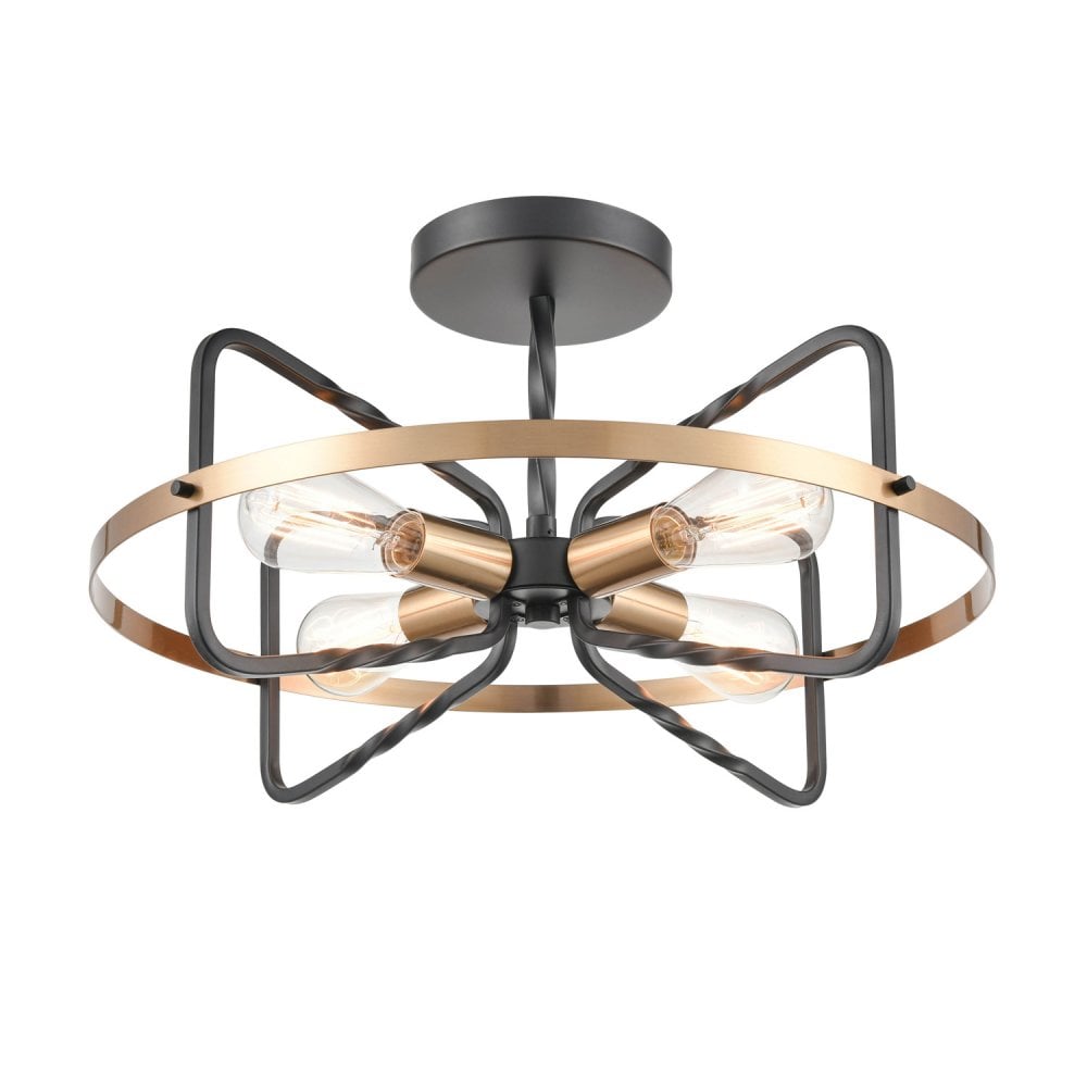 Franklite Kasteel 4 Light Pendant/Flush Fitting - Antique Bronze with Brushed Brass Accents