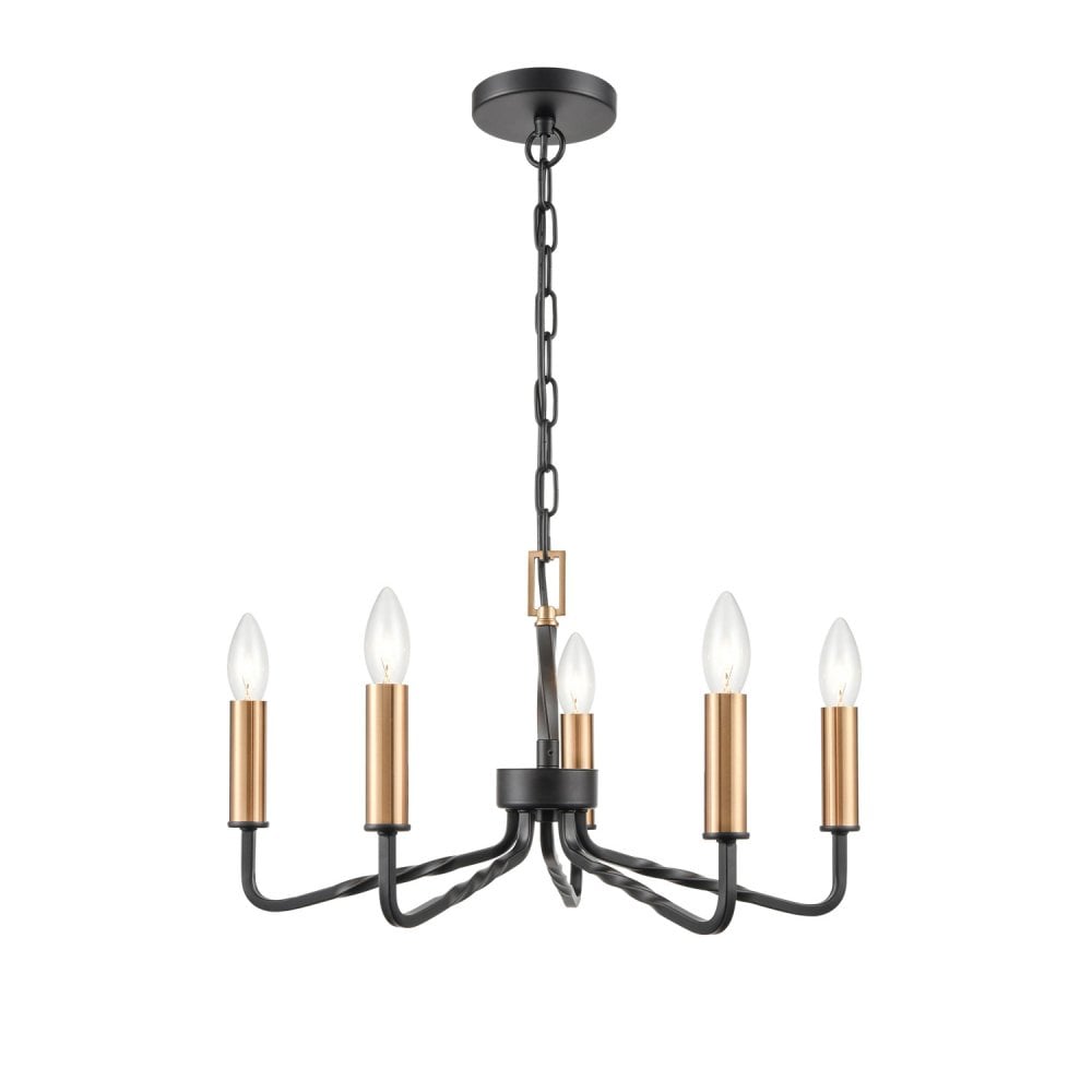 Franklite Kasteel 5 Light Pendant Chandelier - Antique Bronze with Brushed Brass Accents