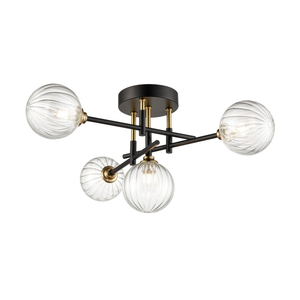 Franklite Abstraction 4 Light Flush Fitting - Matt Black & Brushed Brass