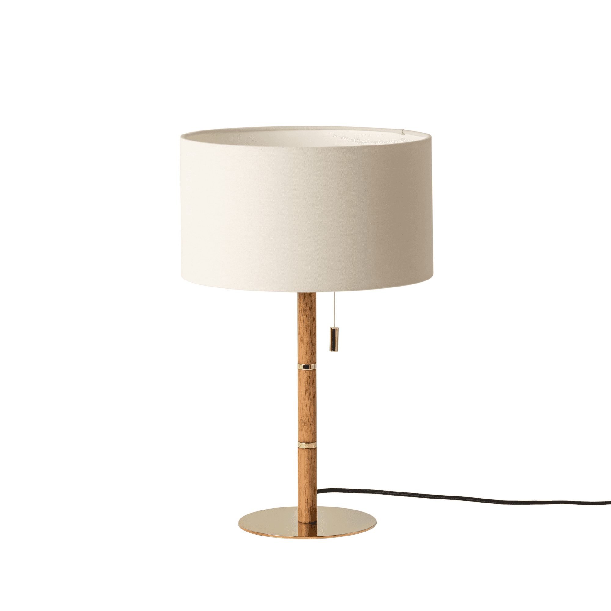 houseof. Disk Table Lamp - Wooden & Brass with Cream Linen Shade