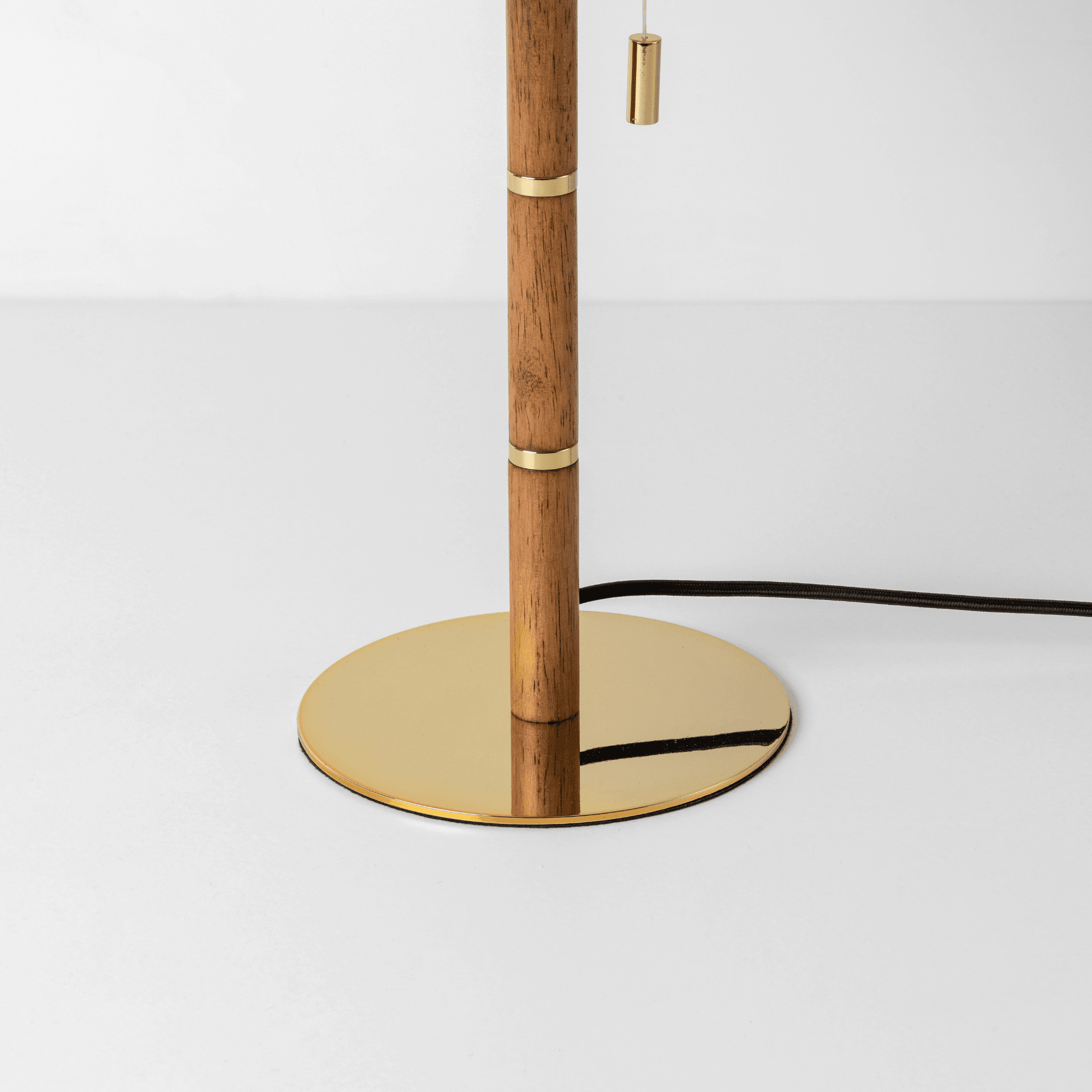houseof. Disk Table Lamp - Wooden & Brass with Cream Linen Shade