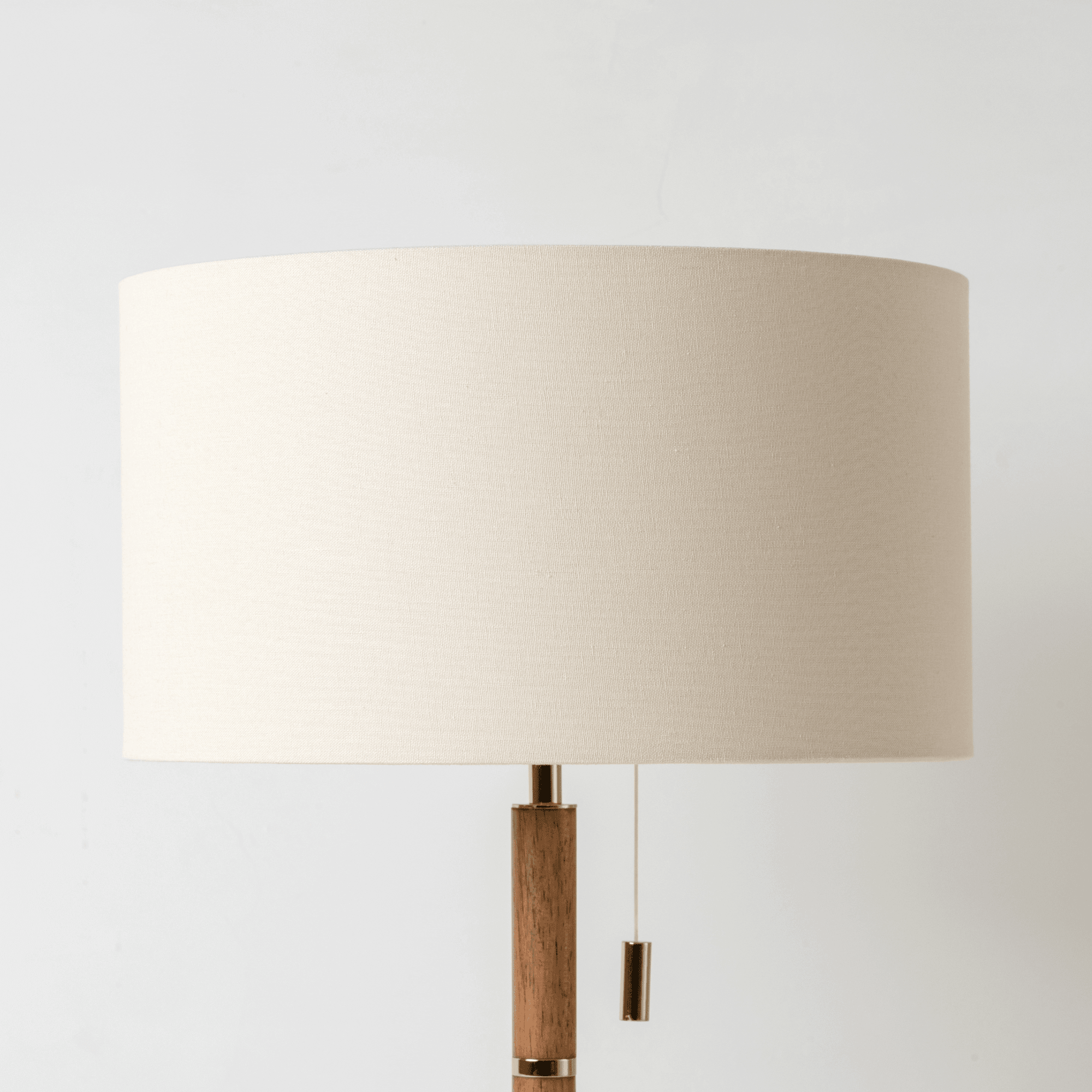 houseof. Disk Table Lamp - Wooden & Brass with Cream Linen Shade