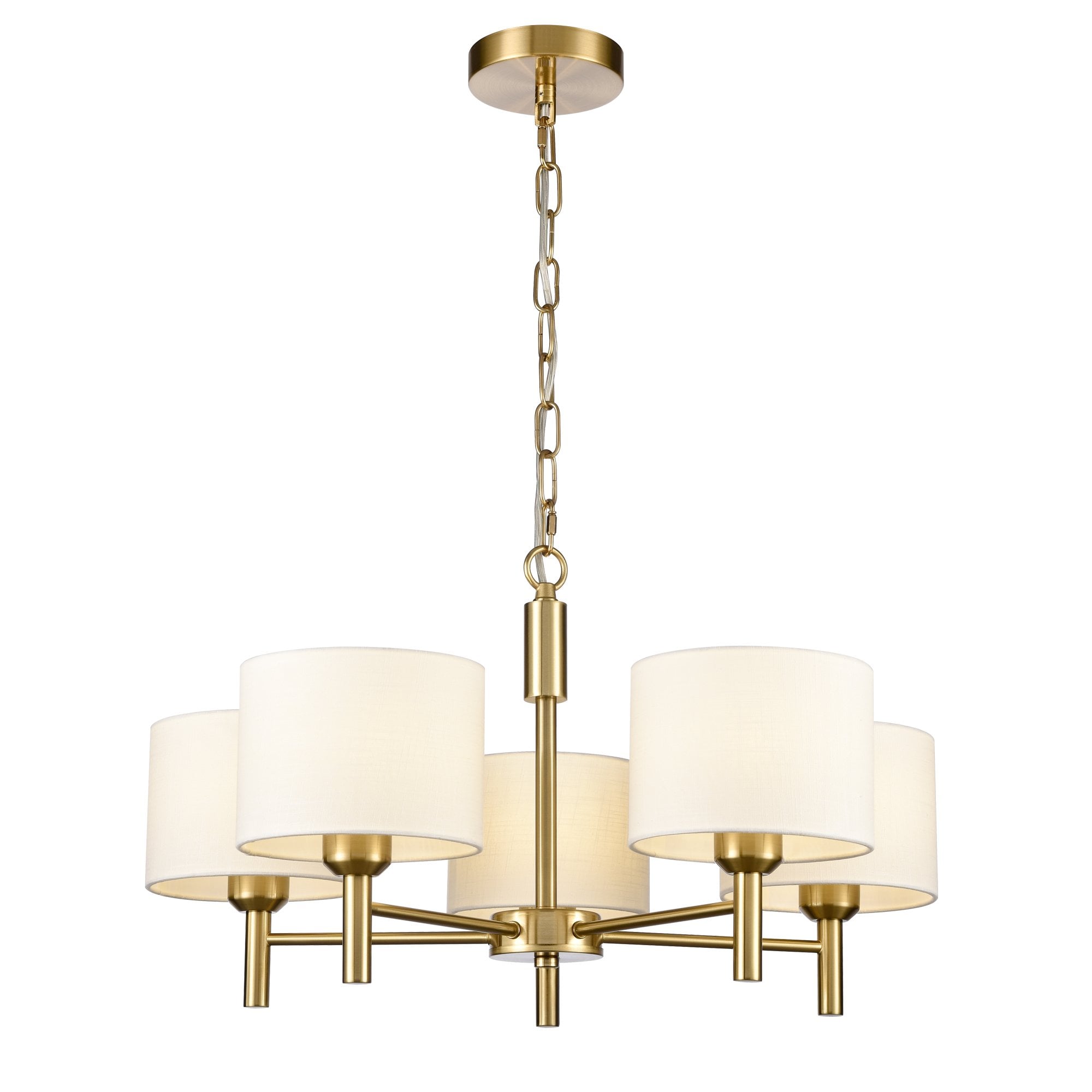 Franklite Barolo 5 Light Pendant / Semi-Flush - Aged Brass & Cream Shades