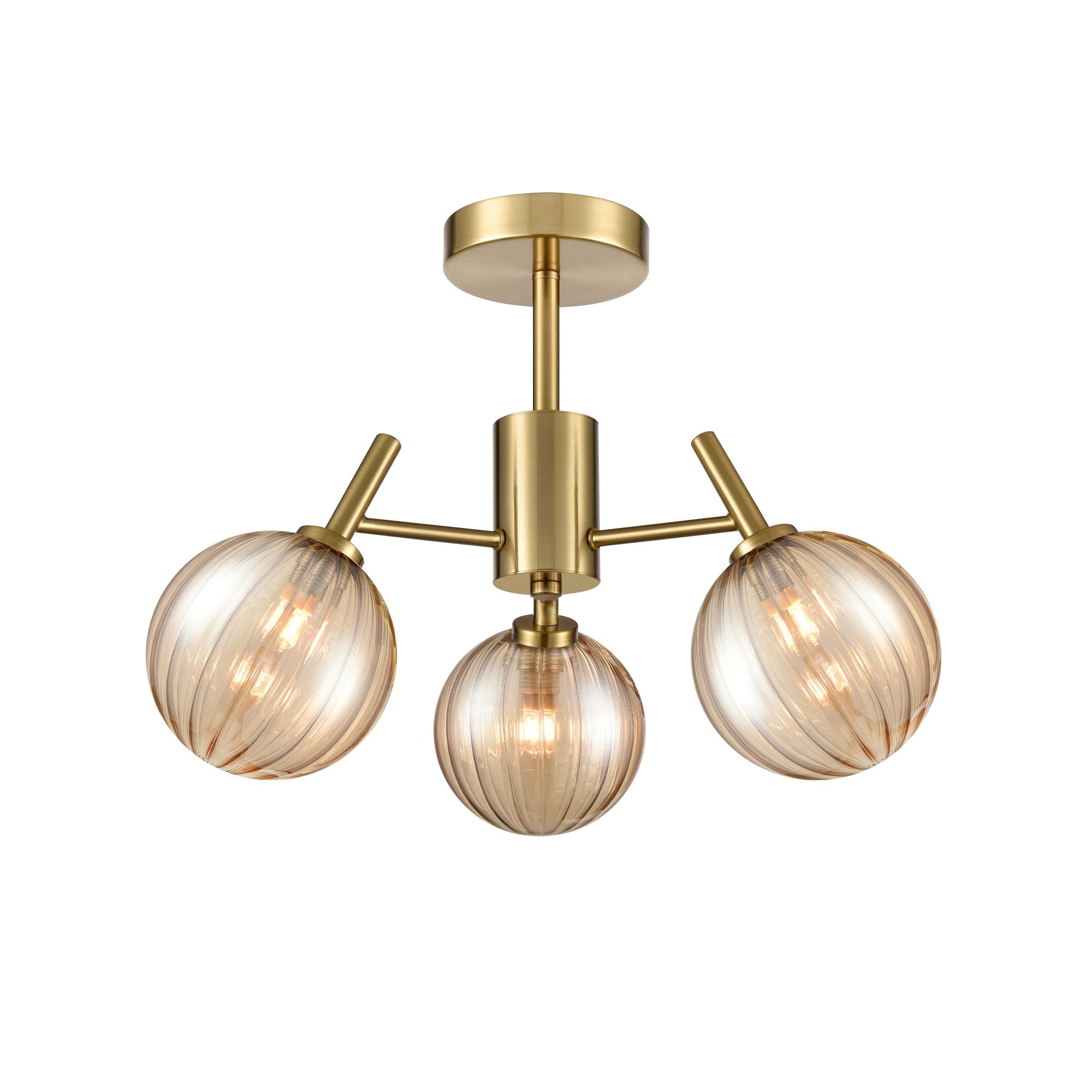Franklite Quasar 3 Light Semi-Flush Fitting - Aged Brass