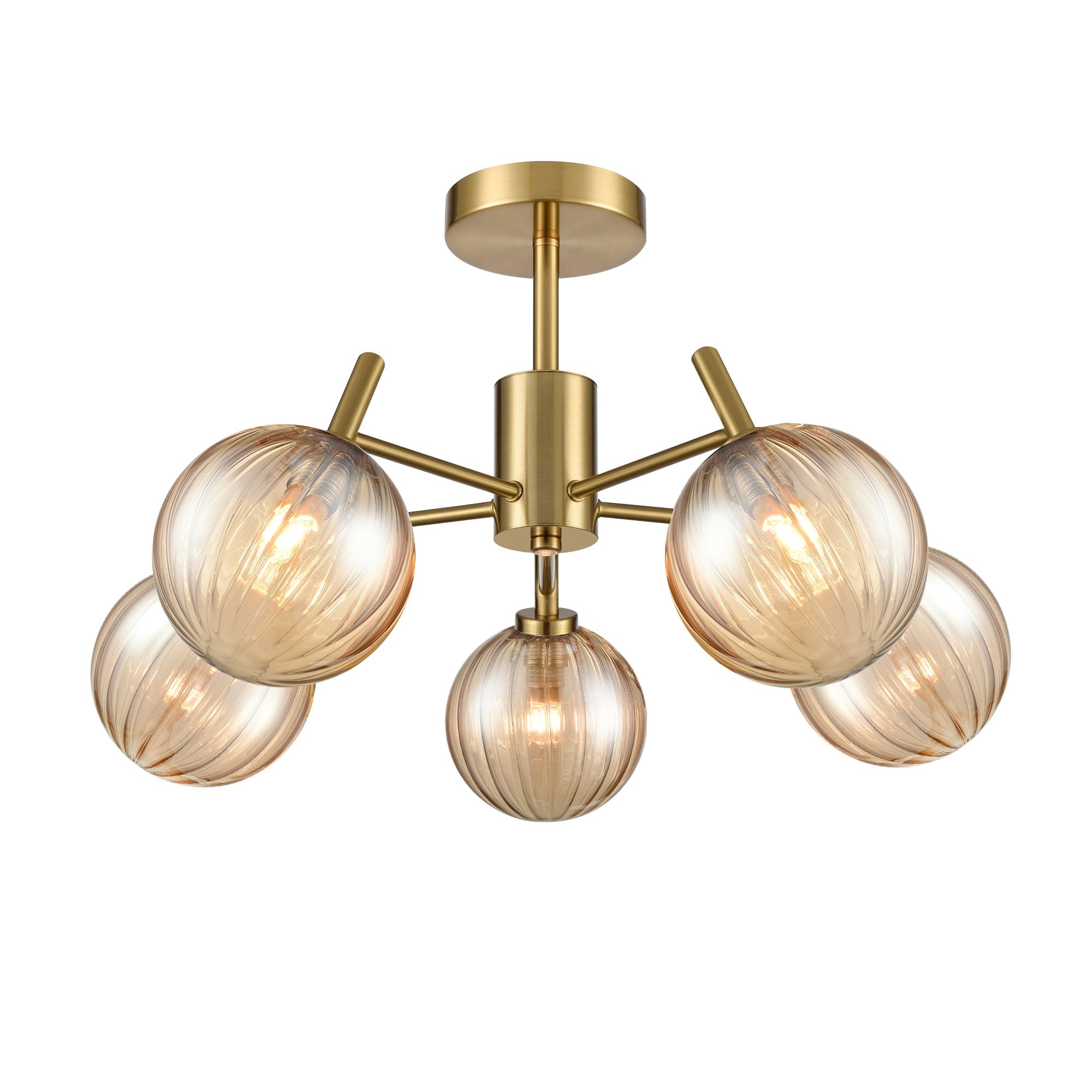 Franklite Quasar 5 Light Semi-Flush Fitting - Aged Brass