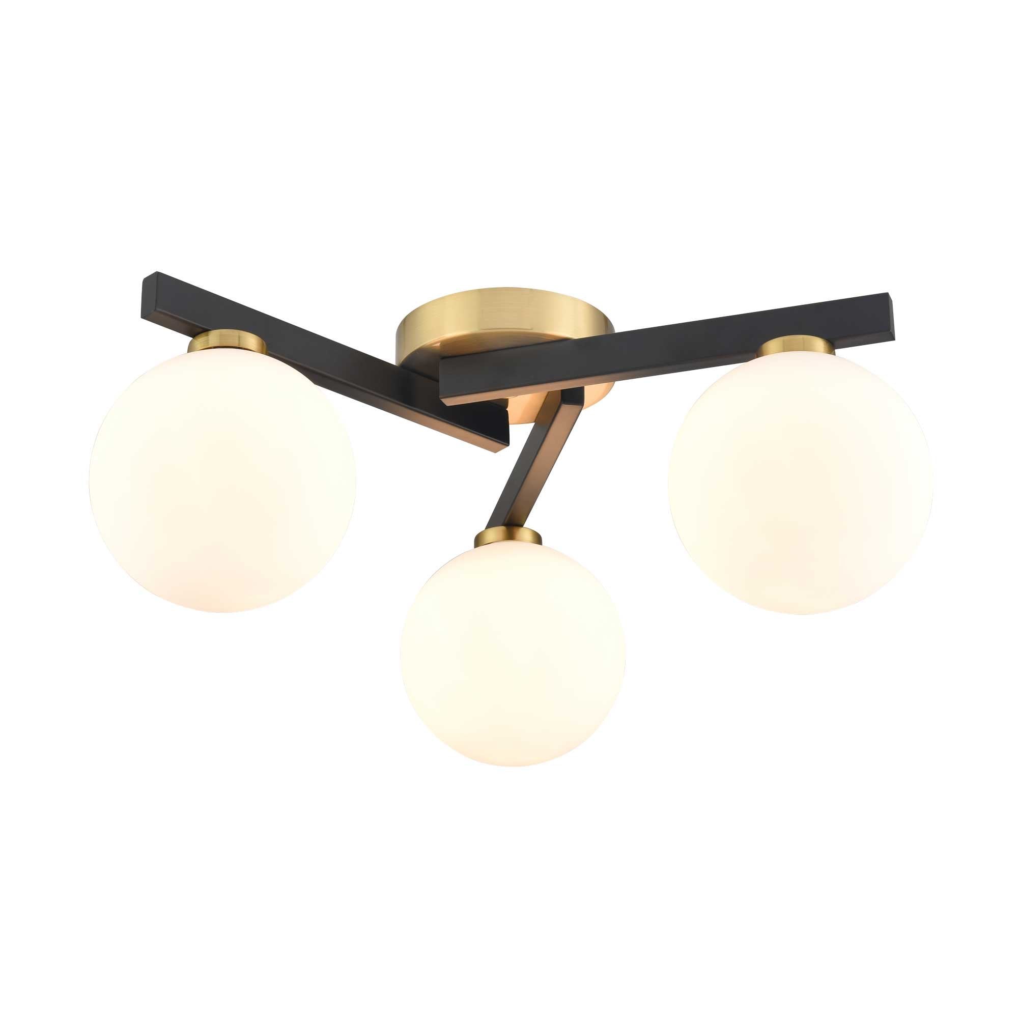 Franklite Lunar 3 Light Flush Fitting - Matt Black & Aged Brass